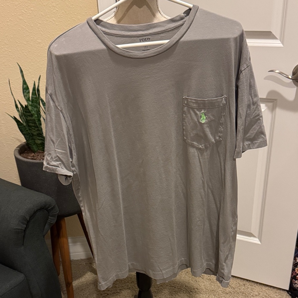 Polo by Ralph Lauren Gray Men's Tee with Green Logo